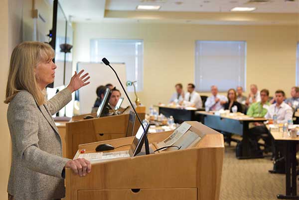 In welcoming remarks at the Project on Nuclear Issues Fall Conference, Labs Director Jill Hruby challenged attendees — mostly young nuclear scholars and professionals — to “think ahead to technologies that will stand the test of time.” (Photo by Randy Montoya)