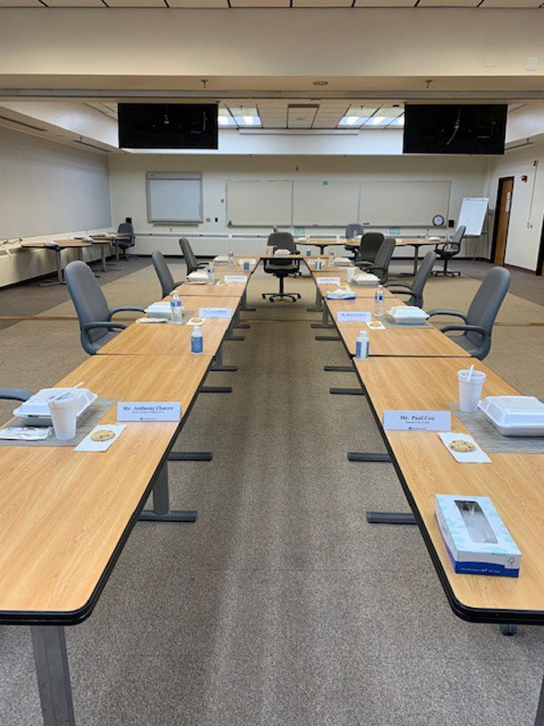 conference table with spaced seating