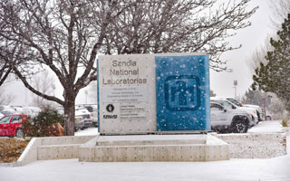 Sandia Labs sign in snow