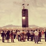 1970s photo of visitors at the newly built solar tower