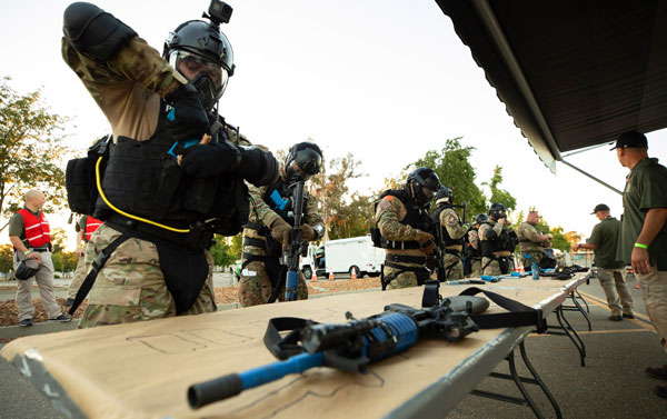 Emergency responders perform safety checks ahead of the exercise.