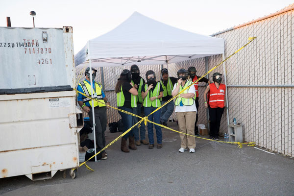 Exercise observers stand in the safe zone.