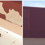 before and after photo of stucco wall repair