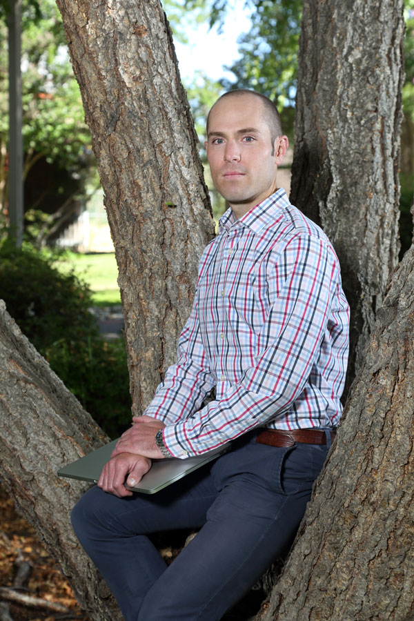 Brandon Heimer is among 84 of the nation’s brightest engineers ages 30 to 45 selected to take part in in the National Academy of Engineering’s (NAE) 24th annual U.S. Frontiers of Engineering symposium. (Photo by Dino Vournas)
