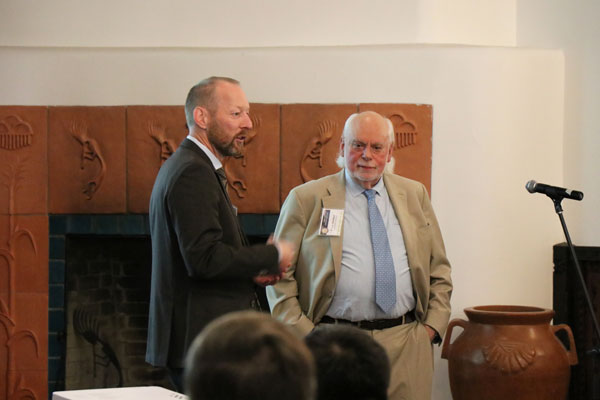 NOBEL KNIGHT — Sir Fraser Stoddart, right, who received the 2016 Nobel Prize in Chemistry, kicked off the conference with a plenary address. (Photo by Beth Stelle, Los Alamos National Laboratory)