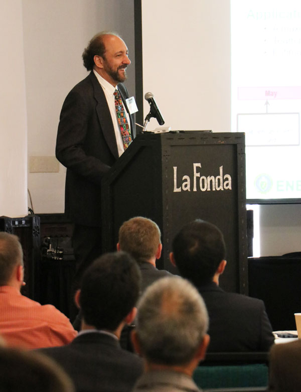 OFFICIAL OF SCIENCE — George Maracas of the DOE Office of Science and program manager for the nanoscale science research centers addressed the conference. (Photo by Beth Stelle, Los Alamos National Laboratory)