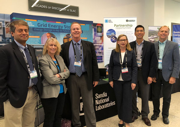 From left, Babu Chalamala, Carol Adkins, Jeffrey Nelson, Mary Monson, Cliff Ho, and Charles Hanley stopped by Sandia’s booth at the first-ever Innovation XLab held in September. For the event, the booth featured Sandia’s work in energy storage and information on how to partner with the Laboratories.