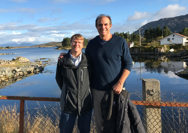 CREW OF THE GOOD SHIP ZERO-V — Joe Pratt (left) currently on entrepreneurial leave from Sandia, and Sandia California hydrogen and materials researcher Lennie Klebanoff are seen here in Norway on a trip to visit Zero-V partner firm DNV GL. (Photo courtesy of Lennie Klebanoff)