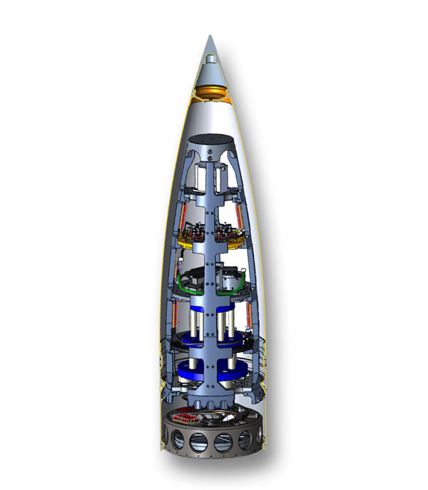 MULTIPLE EXPERIMENTS — Multiple scientific payloads fly on each Sandia HOT SHOT flight, as illustrated here. (Graphic by Sandia National Laboratories)