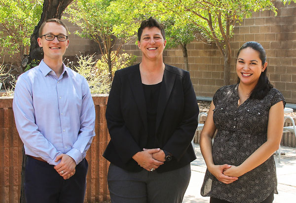 ASKING ‘WHAT IF’ — Sandia’s hydrogen safety modeling team (left to right) include risk analyst Brian Ehrhart, project co-leader Chris LaFleur and co-leader Alice Muna. (Photo by Lonnie Anderson)