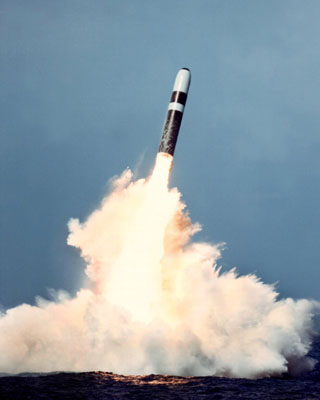 PRODUCTION MILESTONE — NNSA announced last month the production phase of the W76-1 Life Extension Program has reached the halfway mark. The Navy's Ohio-class submarine carries the W76-1 warhead, which would be launched on the Trident II D5 missile such as this one depicted here in a test launch.(Photo courtesy of the US Navy Strategic Systems Programs)