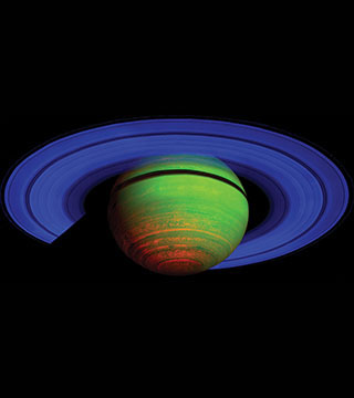 Results from Sandia’s Z machine provide hard data for an 80-year-old theory that could correct mistaken estimates of the planet Saturn’s age. In this false-color image made from data taken in 2008 by Cassini's visual and infrared mapping spectrometer, heat emitted from the interior of Saturn shows up as red.	(Image credit: NASA/JPL/ASI/University of Arizona)