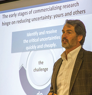 Innovation is all about the network needed to bring an idea to reality, said Andrew Hargadon, director of the Child Family Institute for Innovation and Entrepreneurship and a UC Davis professor of technology management, at the Livermore Valley Lab-Corps kick-off. (Photo by Julie Russell, LLNL)