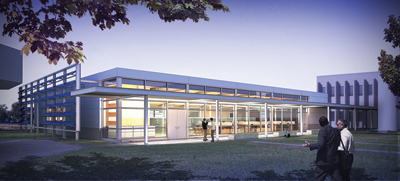 ARCHITECTURAL RENDERING of the new Combustion Research Computation and Visualization (CRCV) building. (Rendering courtesy of Flad Architects)