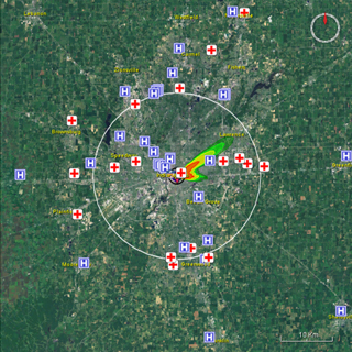 Results from running the SUMMIT template (screenshot above) provide an integrated picture of what has occurred in the simulated scenario. Results of interest include plume dispersion and the location of hospitals and urgent care facilities. Associated medical resource needs are shown in tables and plots.