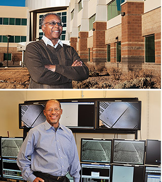 Ken Holley (3555-3; top photo) has been deeply involved in recruiting, hiring, and training at Sandia. “To do what we have done to increase the number of minorities with graduate degrees in engineering and science is remarkable for a national laboratory,” he says. Ivory Alexander (6523; bottom photo) worked during his career to increase opportunities for African Americans at Sandia. His efforts coincided with affirmative action policies being put in place. “I was in the right place at the right time,” he says. (Photos by Randy Montoya)