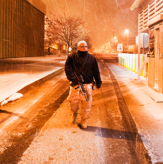 Sandian walking through snow