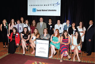 TWENTY HIGH SCHOOL SENIORS who overcame adversity on the road to graduation each received an educational award of $1,500 from Sandia and Lockheed Martin. The students said in remarks at a May 7 ceremony that the award will help them reach their goals. (Photo by Norman Johnson)