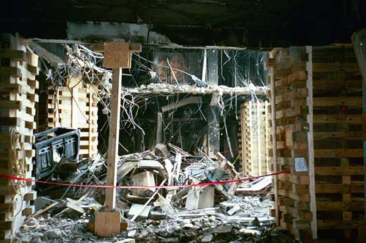 STRUCTURAL STABILIZATION — Before the team could begin its recovery work in earnest, Pentagon walls and ceilings had to be safely stabilized.