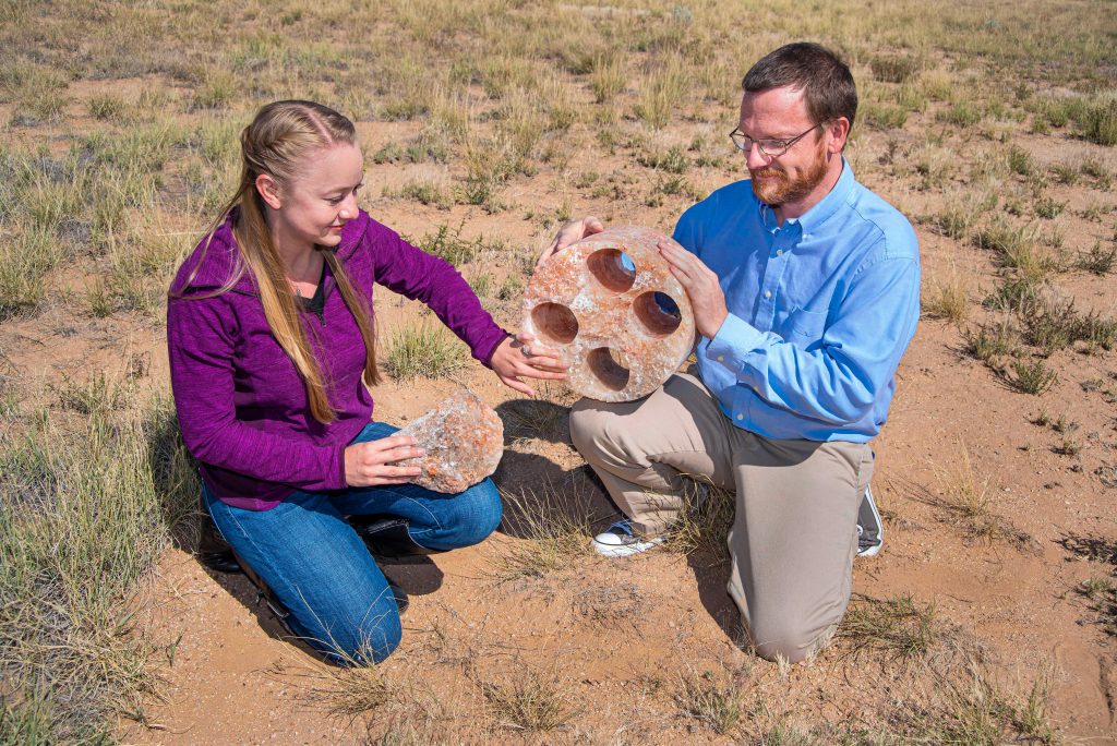 Image of Geoscientists examine a salt sample