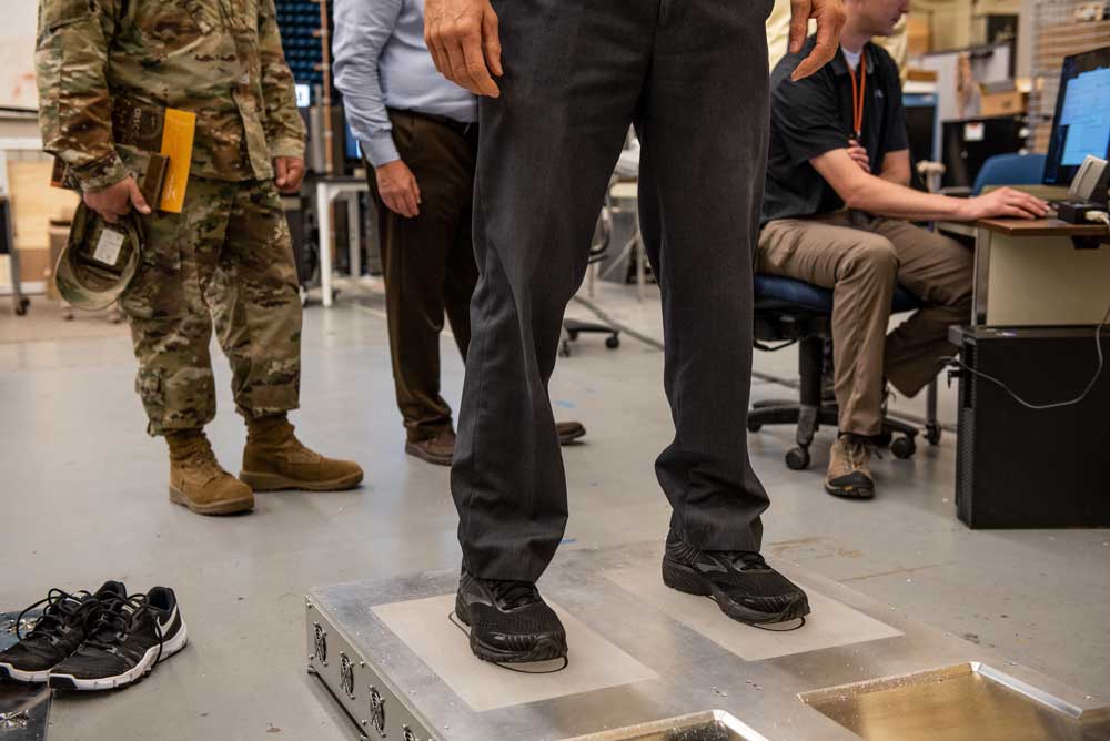 FASTER TRAVEL AHEAD — With Sandia’s work on the Open Threat Assessment Platform and Pacific Northwest National Laboratory’s new shoe scanner, TSA won’t have to add steps for travelers like removing shoes. It will be able to capitalize on advances in machine learning and tap third-party vendors to develop algorithms to detect emerging threats. (Photo by Andrea Starr, Pacific Northwest National Laboratory)