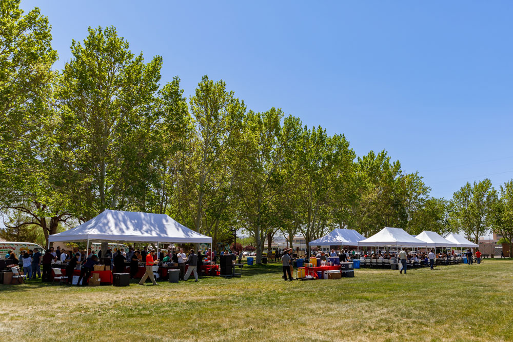 GROUP EFFORT — Staff who worked about 30% or more of their time on the W88 ALT 370 and B61-12 Life Extension Program over the past five years gathered at Hardin Field on May 4. (Photo by Bret Latter)