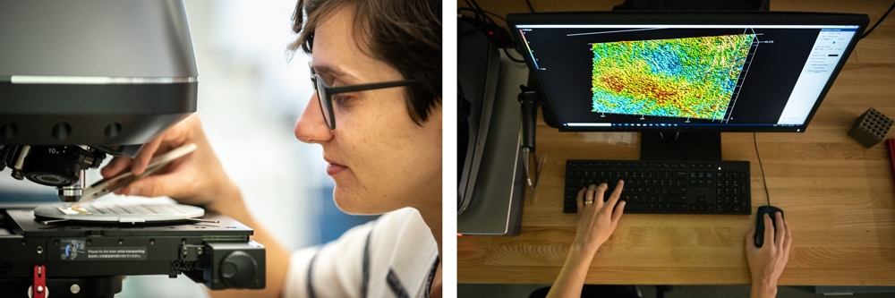 Image of Postdoctoral appointee Kimberly Bassett looks at electrodeposited films