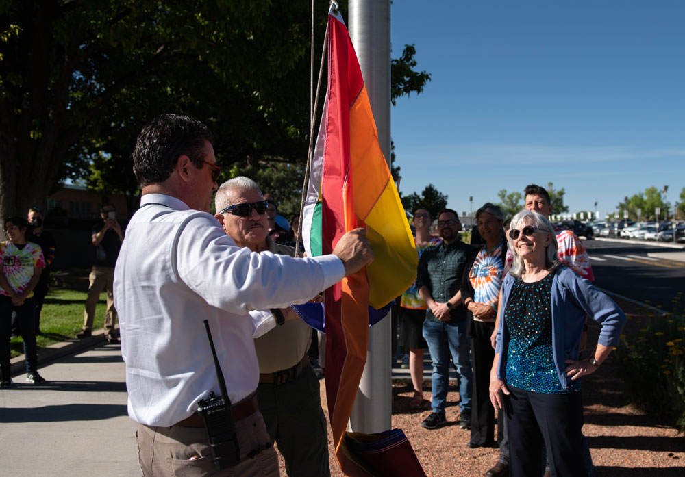 Image of Pride flag is raised at Sandia