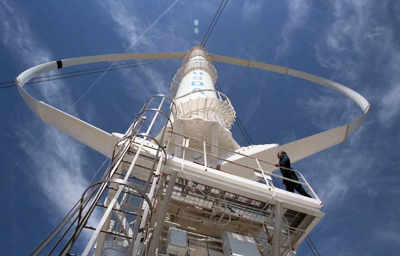 Image of A vertical-axis wind turbine built in Texas in the 1980s