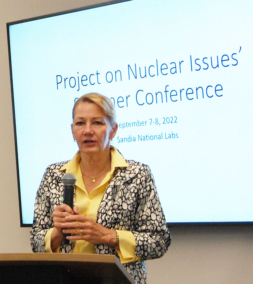 Image of Deputy Labs Director for Nuclear Deterrence Laura McGill makes opening remarks at the Project on Nuclear Issues Conference