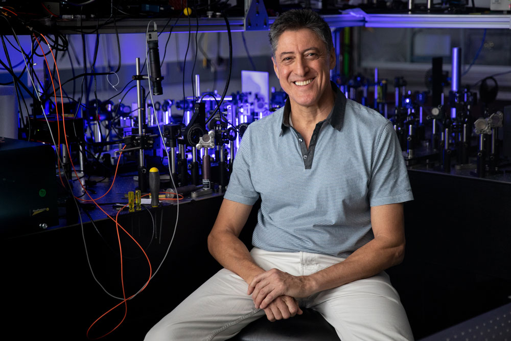 GOOD OPTICS — Sandia senior scientist Igal Brener, an expert in nonlinear optics, led a team that helped demonstrate a device that is paving the way for powerful, compact quantum information processing technologies. (Photo by Craig Fritz)
