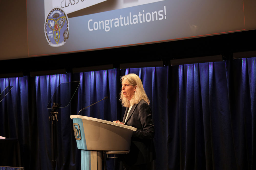 WIP GRADUATION — NNSA Administrator and DOE Under Secretary for Nuclear Security Jill Hruby congratulated the 27th graduating class of Sandia’s Weapon Intern Program during a ceremony on Aug. 25. (Photo by Lonnie Anderson)