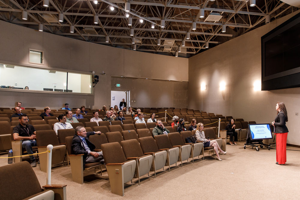 Image of Michelle Gonzales speaks at the Innovation Award Celebration at Sandia/CA