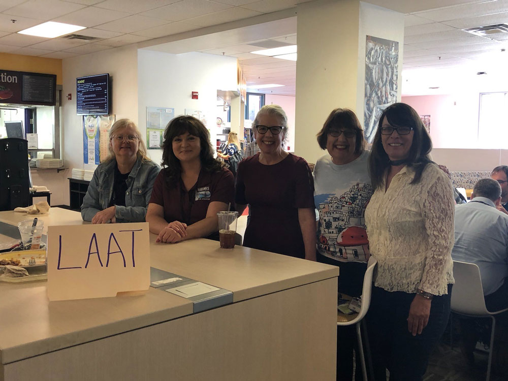 NEW FRIENDS — In October, Living Alone and Thriving members met for lunch in the Thunderbird Café. Staff can find more information about upcoming events on the employee resource group’s internal website. (Photo courtesy of Janice Duis)