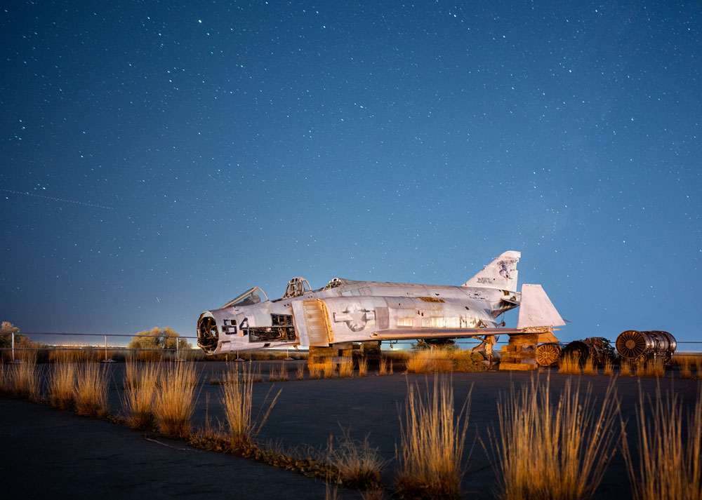 LIKE NEW — What remains of a military aircraft, an F-4 Phantom, is now one of the few objects on what used to be a cluttered concrete pad in Tech Area III. (Photo by Craig Fritz)