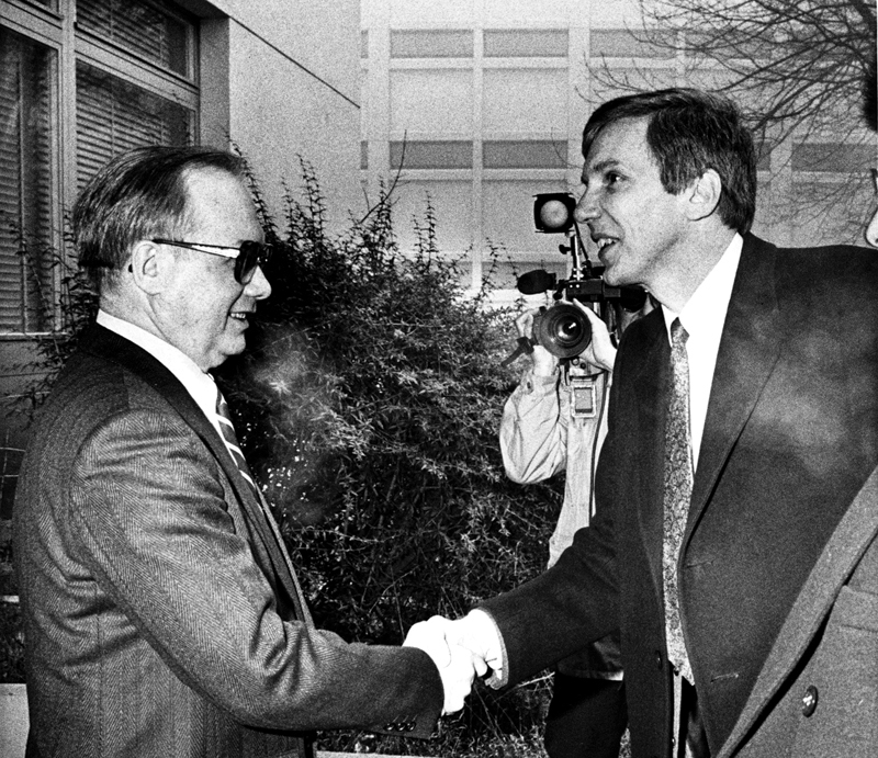 ALWAYS AN AMBASSADOR — Ambassador Paul Robinson, right, meets his Soviet counterpart during arms control talks in Geneva.
