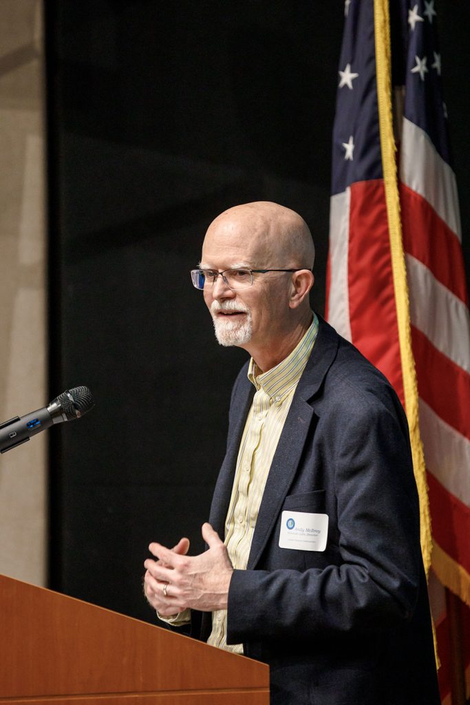 FOUNDATIONAL — Associate Labs Director Andy McIlroy welcomed more than 70 people to the awards, taking time to especially thank the adults who supported the young scholars.