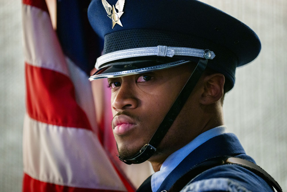 HONOR GUARD — Devan Hudson with the Kirtland Air Force Base Honor Guard waits for the start of the annual Veterans Day celebration hosted the Military Support Committee at the Steve Schiff Auditorium Nov. 9. (Photo by Craig Fritz)