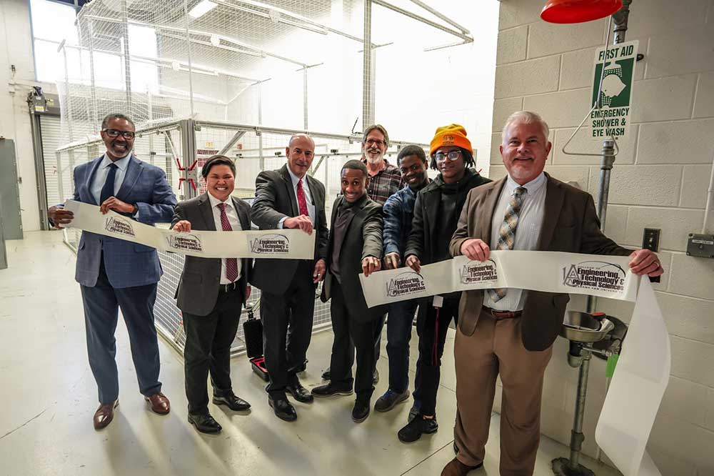 REACHING NEW HEIGHTS — START HBCU partners, Alabama A&M University faculty and students cut the ribbon to new artificial intelligence cage in November.(Photo courtesy of Alabama A&M University)