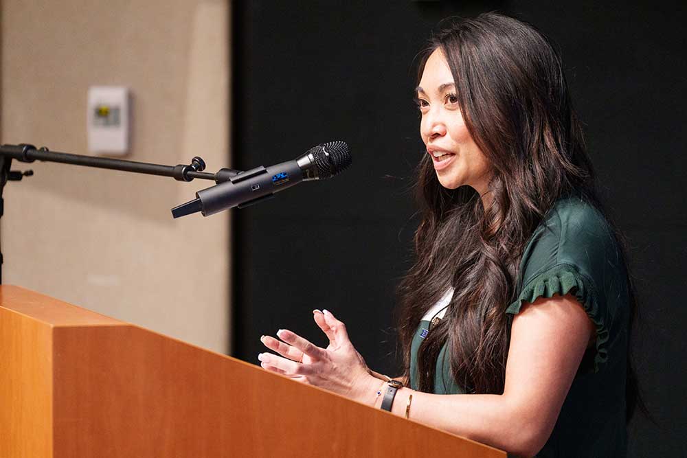 INSPIRATIONAL INSIGHT — Director Trish Benguerel talks to award recipients.