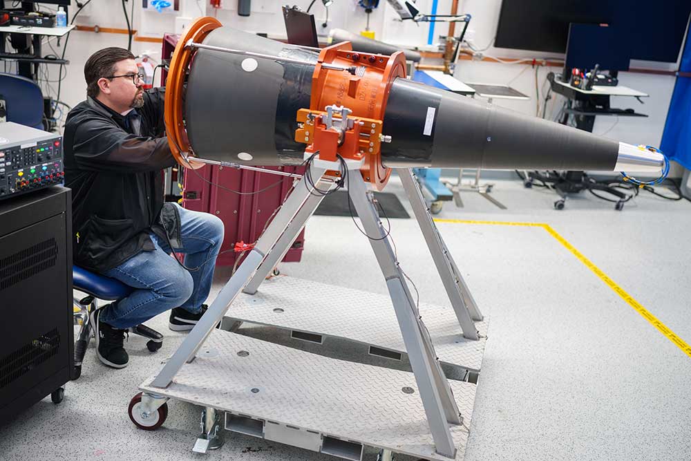 SEAMLESS INTEGRATION — As systems integrator, Sandia plays a critical role in nuclear weapons, including the W87-1, which is in the development phase. The role spans the entire lifespan of the weapon and requires close collaboration with other labs, plants and sites. (Photo by Craig Fritz)