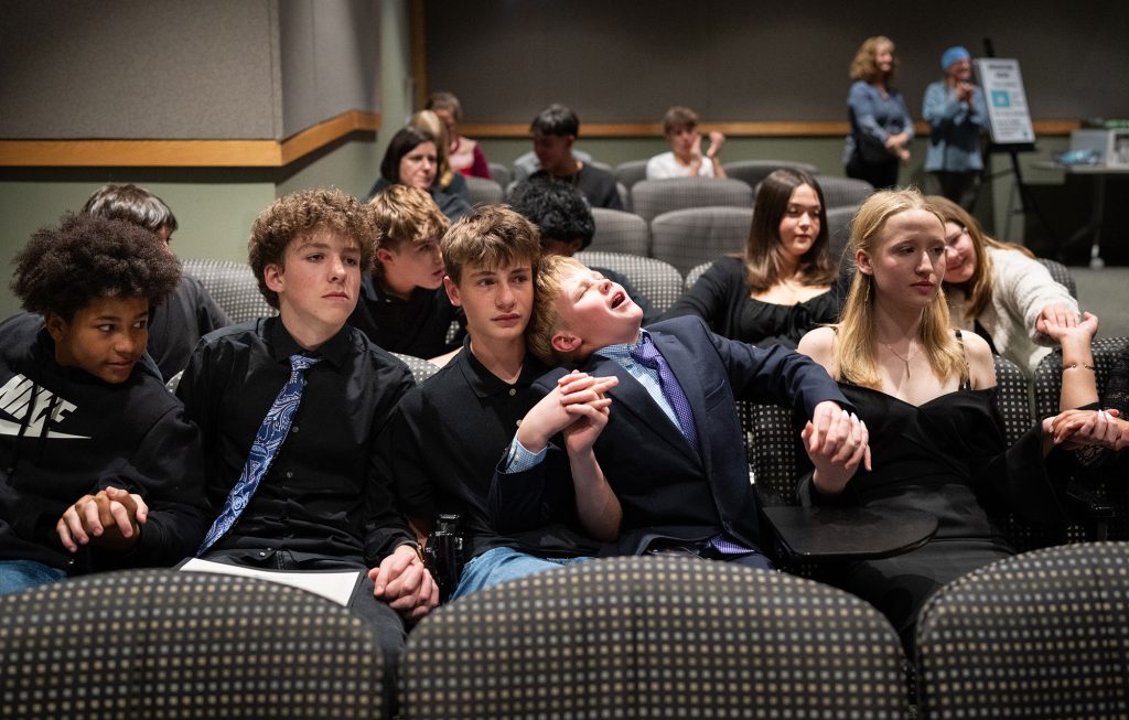 <strong>ANTICIPATION </strong>— The winning team Tierra Selkora from Mandela International Magnet School in Santa Fe awaits the results of the New Mexico Future City Competition. The event is a chance for students to envision and build cities 100 years from now. (Photo by Craig Fritz)