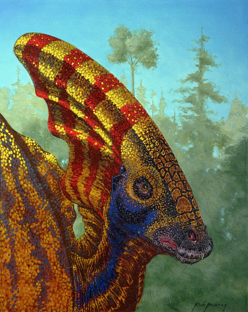 <strong>NICE CREST</strong> — Parasaurolophus dinosaur by paleo-artist Rich Penney.
