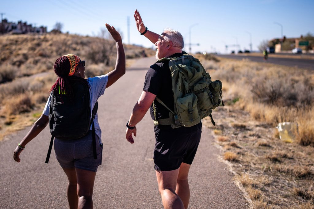 <strong>BETTER WITH A FRIEND</strong> — Don Gillich trains with girlfriend Eva Lagat for the ToughRuck, a marathon distance race during which Don will wear a 35-pound rucksack. (Photo by Craig Fritz)