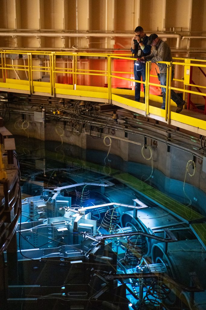 <strong>DEPTHS OF SATURN&nbsp;</strong>—&nbsp;Ray Puckett, left, and Michael Fromer inspect a line of Saturn during a test on Jan. 10, 2025. (Photo by Craig Fritz)