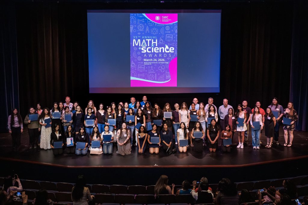 <strong>AWE-INSPIRING AWARDEES</strong> — Sandia Women’s Connection Math & Science honorees pose with some of their teachers. (Photo by Spencer Toy)