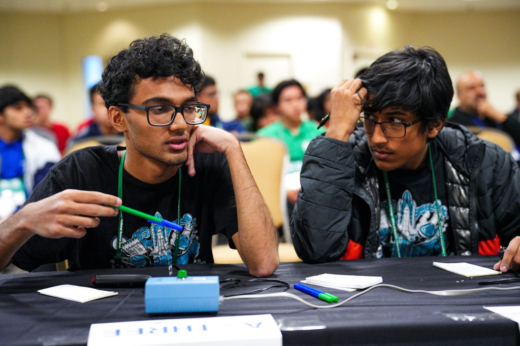 <strong>TOP THINKERS </strong>— Mission San Jose High School teammates Roshan Annamalai, left, and Theenash Sengupta were part of the DOE National Science Bowl winning team. They competed against 67 teams from high schools across the country. (Photo by Joshua Lawton, DOE Office of Science)