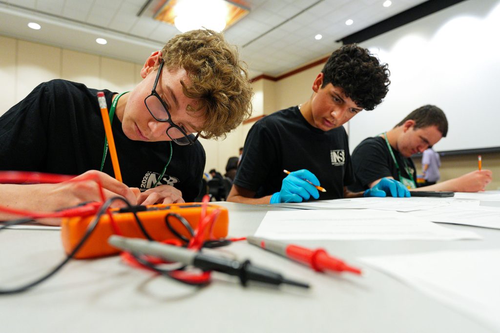 <strong>SCIENCE STARS </strong>— From left, Los Alamos High School teammates Gavin Bent and Drew Bacrania concentrate during the High School Division Team Challenge Competition during the DOE National Science Bowl on May 1. (Photo by Joshua Lawton, DOE Office of Science)