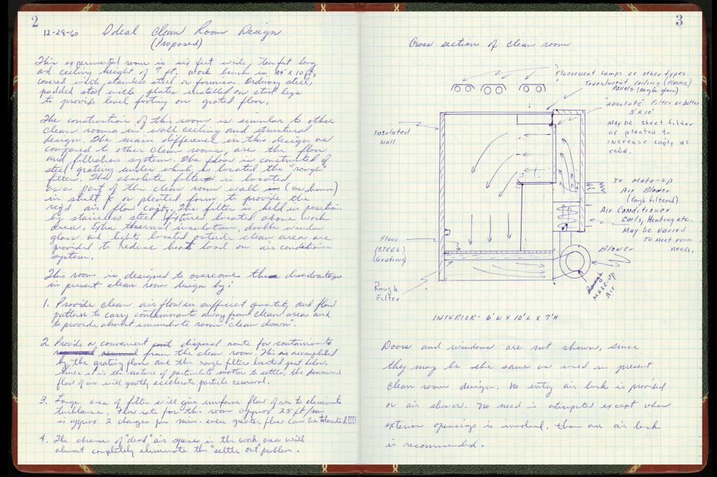 <strong>ORIGINAL SKETCH</strong> — Willis Whitfield’s sketch of a clean room. Whitfield’s son Jim said it was just a simple sketch that took a few minutes but is still the basic principle used today. (Photo by Sandia archives)