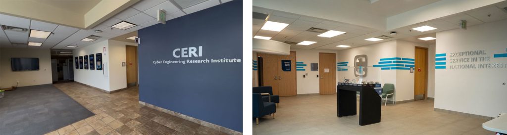 <strong>BEFORE AND AFTER</strong>&nbsp;—&nbsp;On left, the CERL lobby before the renovation. On right, the newly renovated SRVE lobby. (Photos by Alicia Bustillos)